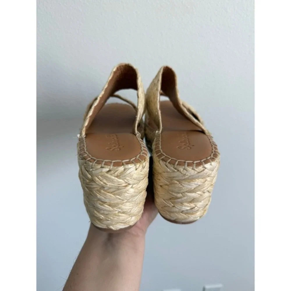 Splendid Raffia Wedge Sandal 8.5 Tan Boho Platform Slides Espadrille Cottagecore